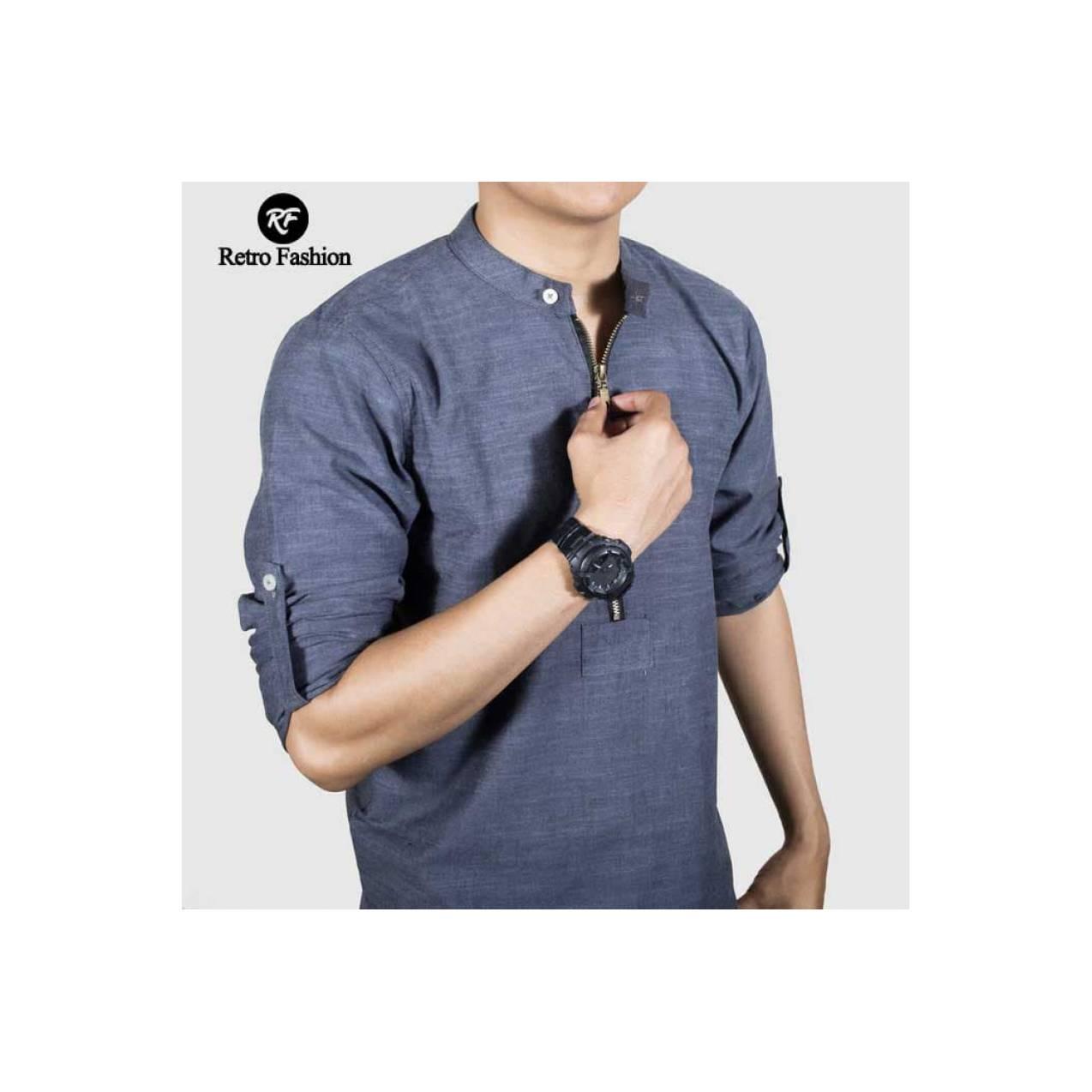 Baju Koko Denim Kurta Pakistan Jubbas Zipper Baju Muslim Pria