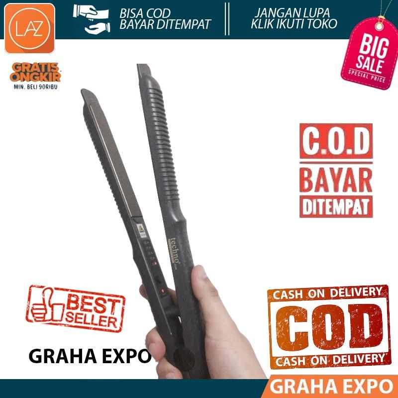 Catokan Techno 2in1 Catok Rambut Lurus Ikal Keriting Hair Straightener & Curly 2 in 1 Laz COD Graha Expo