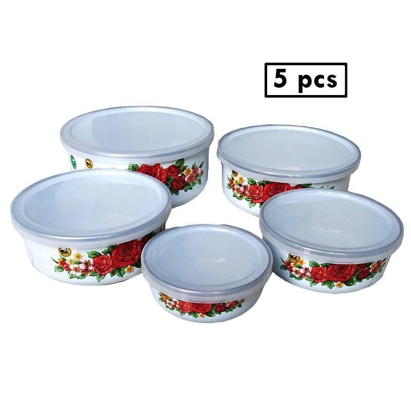 Maspion mangkuk mixing bowl 5pcs porcelain enamel + tutup / rantang susun 5 enamel