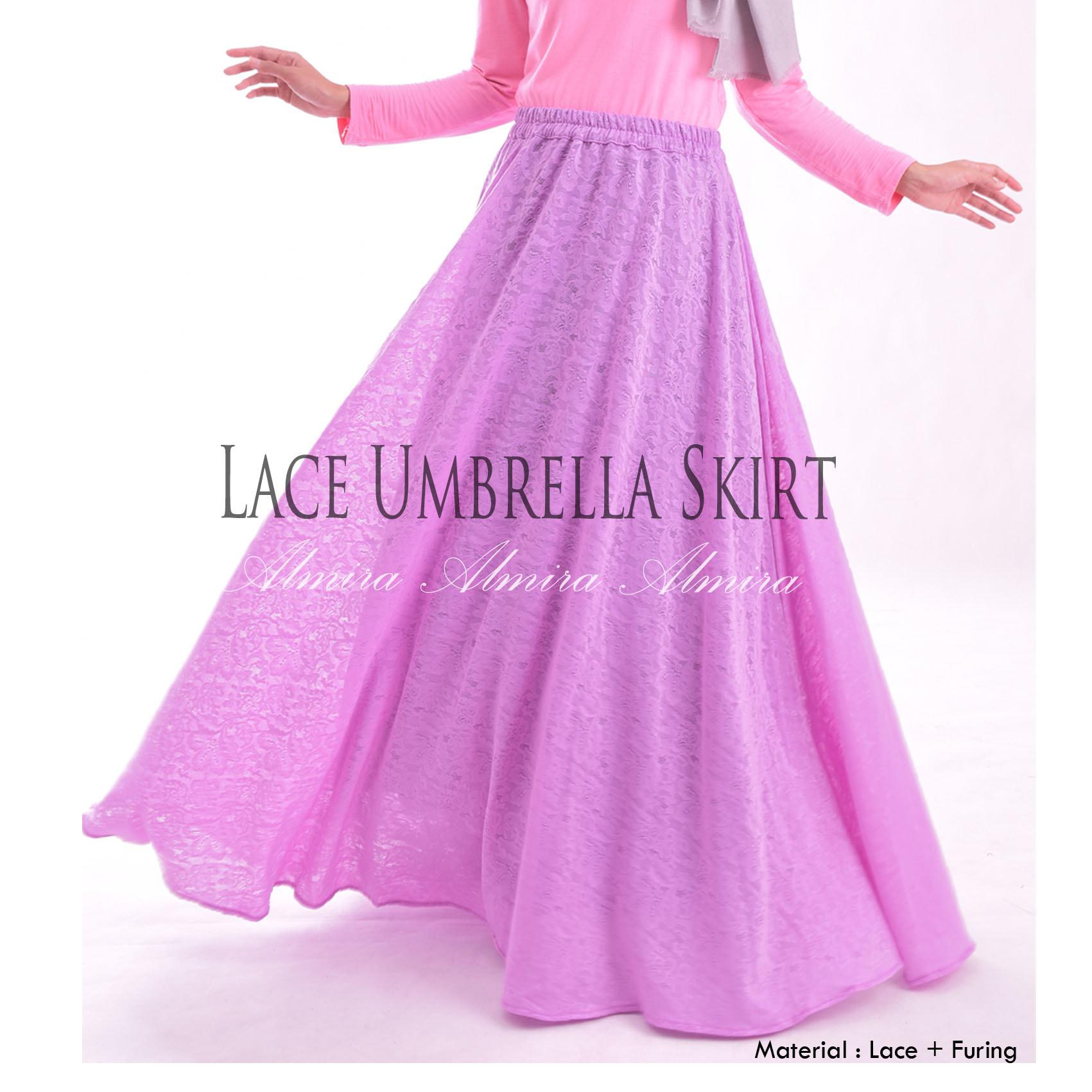 Rok Panjang Muslimah Murah Lace Umbrella Skirt Rok Payung Brokat Hitam, L