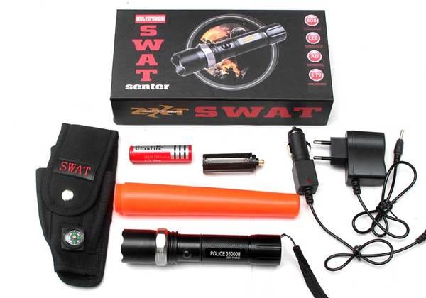 Police Senter Swat 99000w - Flashlight Sinar Cahaya Led Putih - Zoom Putar - Batere Cas 18650 - Flash Light
