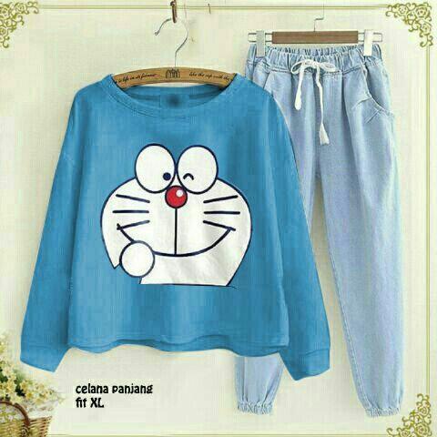 J&C Setelan Dora Smile / Setelan Kaos Wanita / Baju Santai / Setelan Wanita / Kaos Cewek / Celana Panjang Wanita/ Kaos Panjang Wanita / Celana Joger Wanita / Setelan Celana Jogger