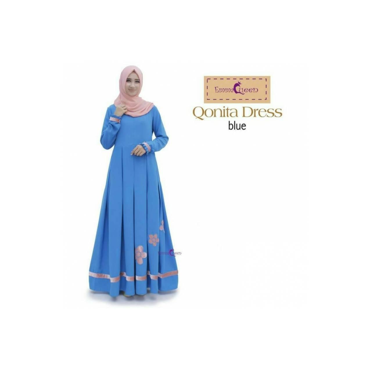 Gamis Syar'i Terbaru Simple Bordir Premium Dress Qonita Original