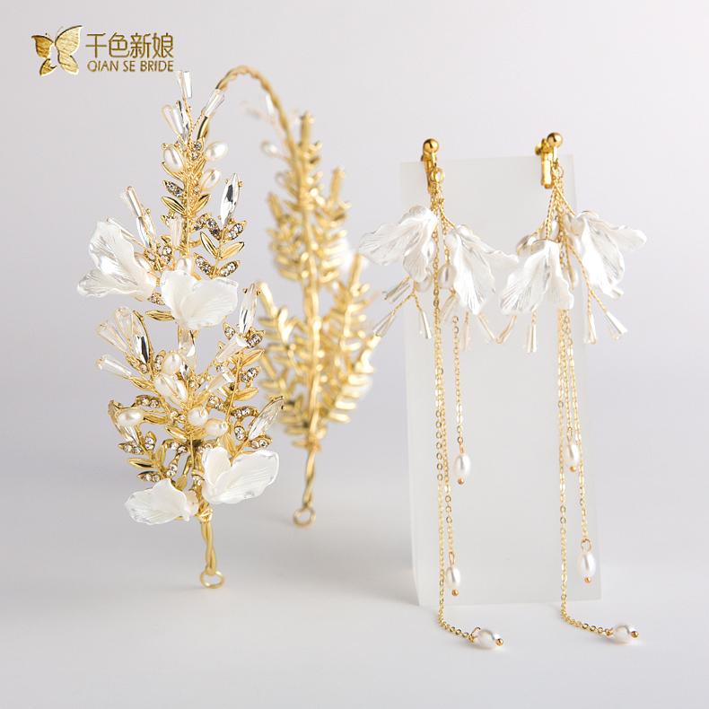 Ribuan warna pengantin wanita Asesoris kepala gaya hutan sen AS Hiasan Rambut bando Anting Jepit Tanpa Tindik Set Model Korea 1 paket/set isi 3 pcs Gaun pengantin ornamen Xian Yan