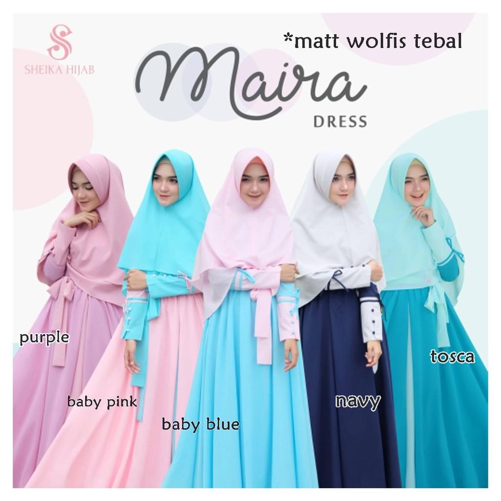 MAIRA DRESS SET KHIMAR GAMIS POLOS SYARI MURAH WANITA GROSIR BUSANA MUSLIM TERBARU (MAIRA Baby Pink)
