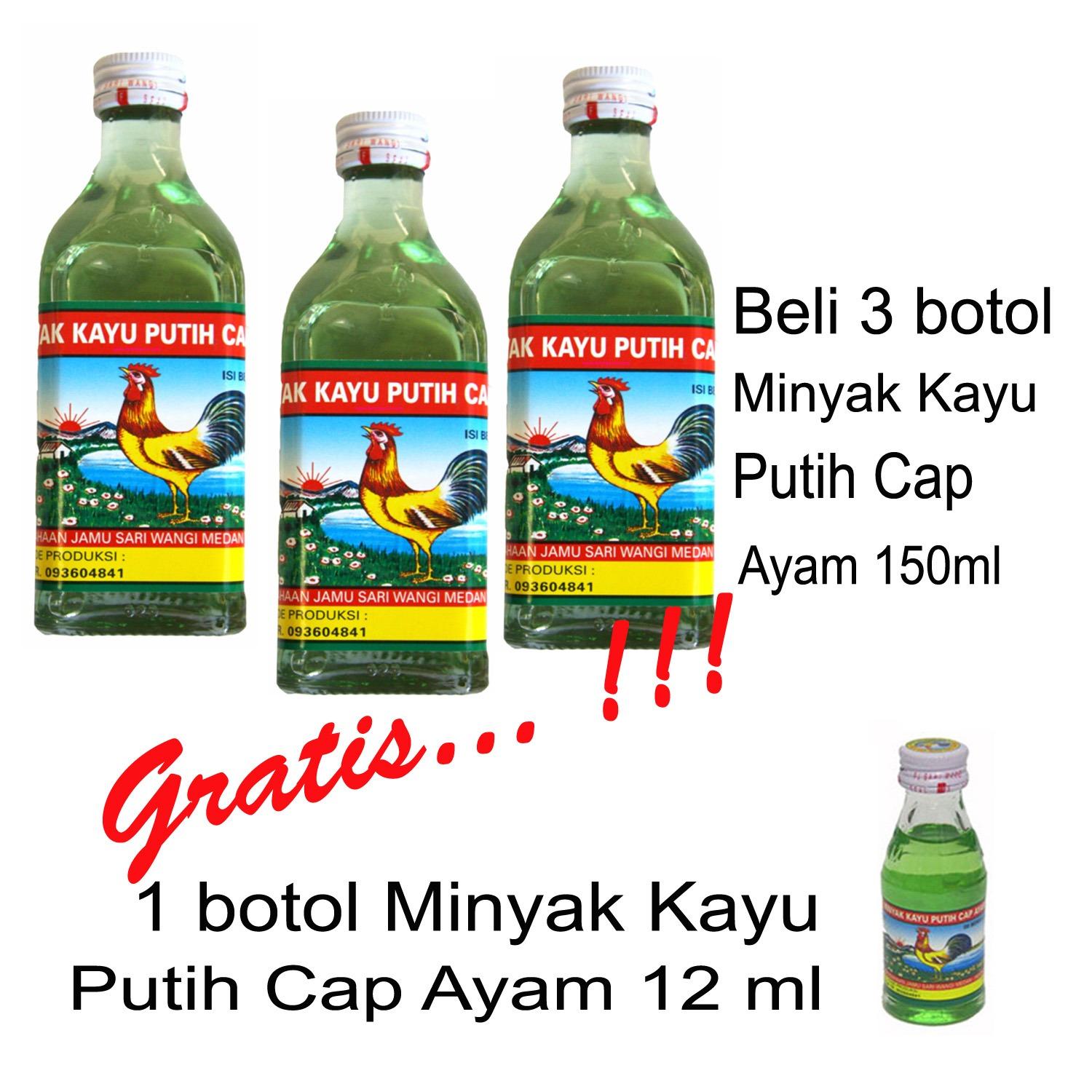 Delin Store - Paket Hemat / Beli 3 Botol Minyak Kayu Putih Cap Ayam 150 ml Gratis 1 Botol Isi 12 ml