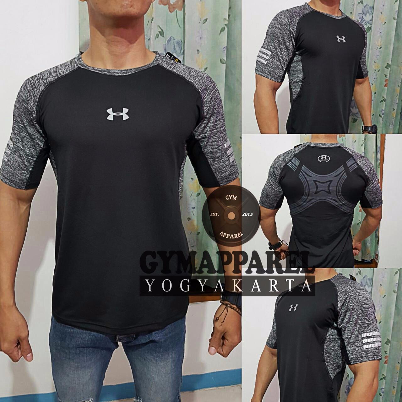 Kaos olahraga fitness under armour GRAPHIC commbine misty gym run sepeda training golf tennis dri fit