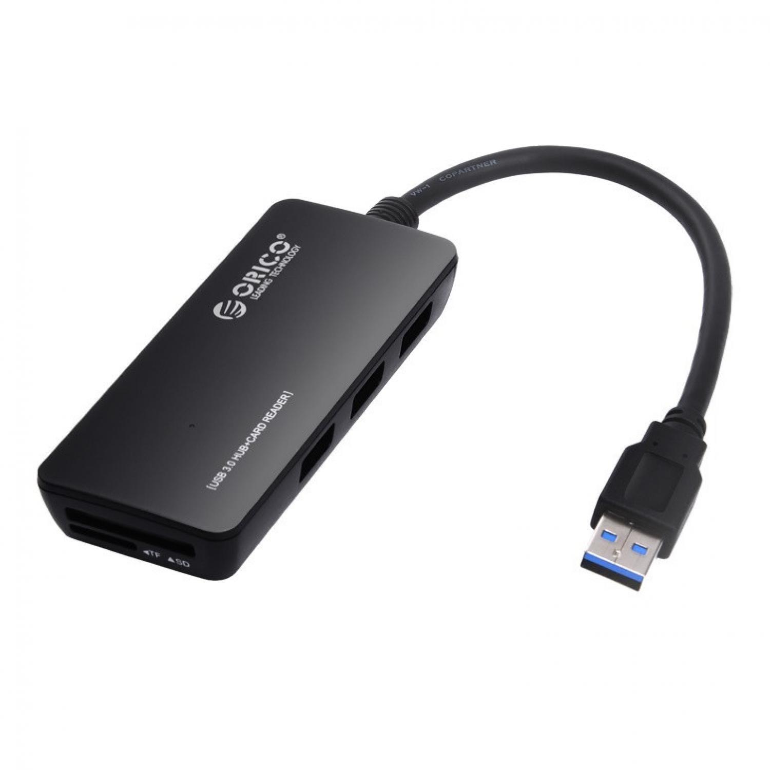 Orico USB 3.0 Hub with Card Reader - H3TS-U3-V1 - Black / Hitam - Port USB Banyak Unik Dengan Card ReaderPembaca Kartu Memory Memori Berkualitas Original