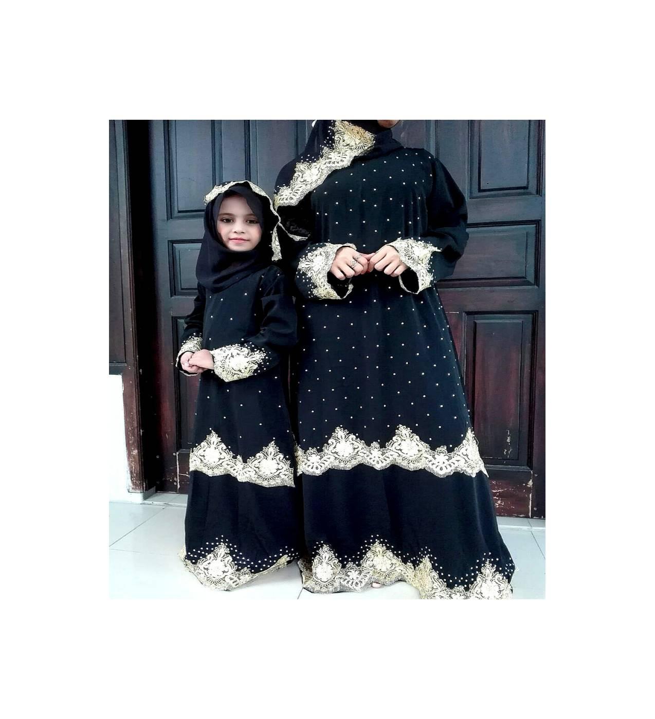 Grosir Gamis Cantik Mewah ABAYA RENDA GOLD COUPLE IBU DAN ANAK FREE
