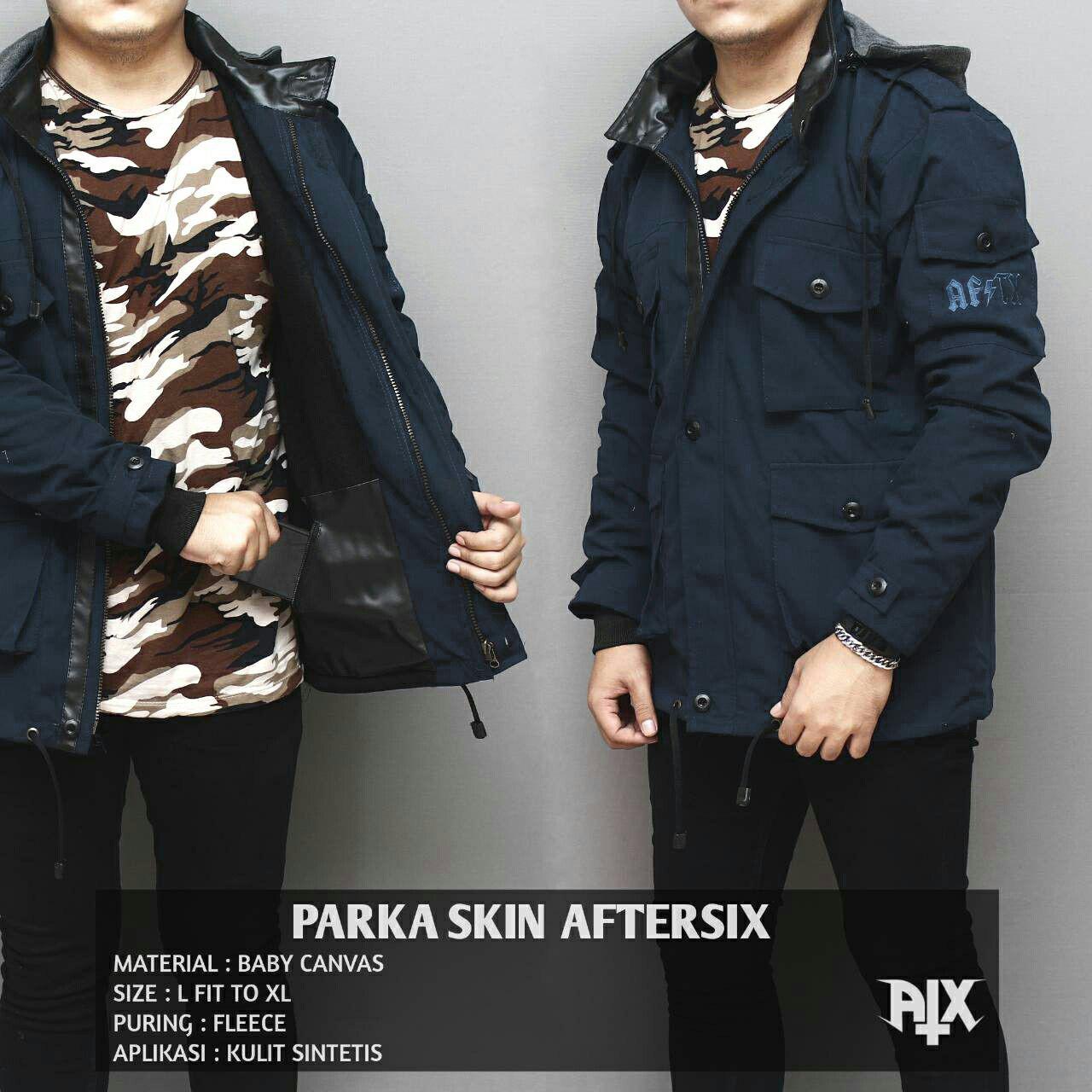 Jaket parka pria maskulin skin bahan baby canvas premium logo bordir hoodie bisa di lepas