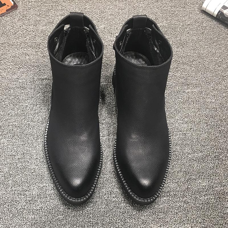 Europe Station Kulit Lapisan Pertama Ritsleting Boots Pendek Sepatu Pria (Hitam)