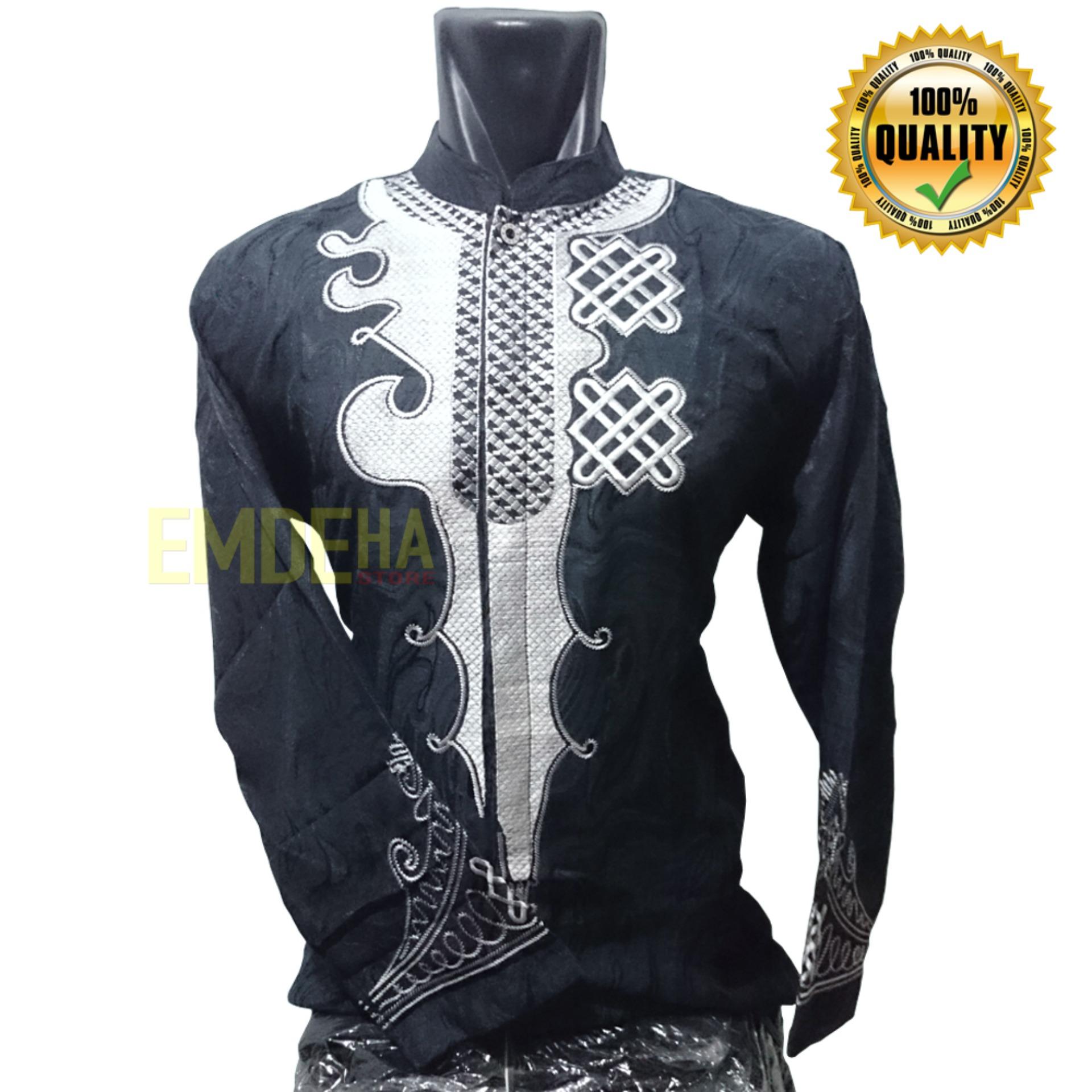 Emdeha Store - Kemeja Koko Pria Dewasa Model Black Panther Full Bordir Berkualitas