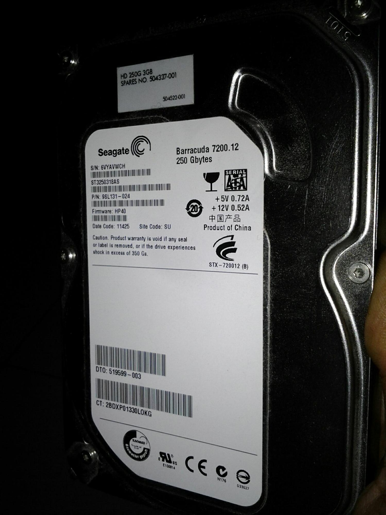 Hard Disk PC Sata Internal 250 GB 7200Rpm Seagate