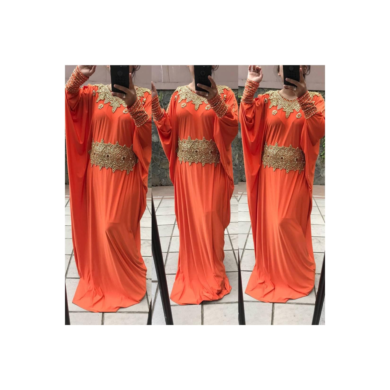 TERBARU! SUPLIER KAFTAN HANDMADE SPANDEX MAXI DRESS ORANGE-KODE 180115