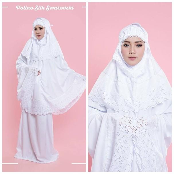 Mukena Putih Swarovski - Mukena Polino Silk Swarovski Renda Kerancang ADEM Untuk Hantaran Nikah TJA ()