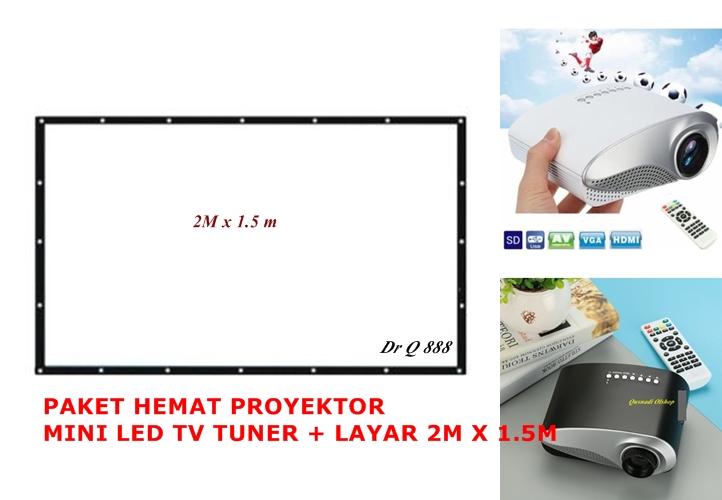 Proyektor Mini LED HD 1080p TV TUNER + Layar 2M X 1.5M Projector Film Bola Nobar Video Infokus LED 1200 lumen Projektor dengan HDMI/SD/USB/Audio/VGA/AV untuk Home Teater Notebook Ponsel Pintar Android Termurah dan Tercanggih Elektronik Rumah Bioskop Super