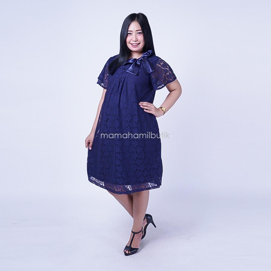 Baju Hamil Dress Modis Brokat Sabrina Satin Silky - DRO 787
