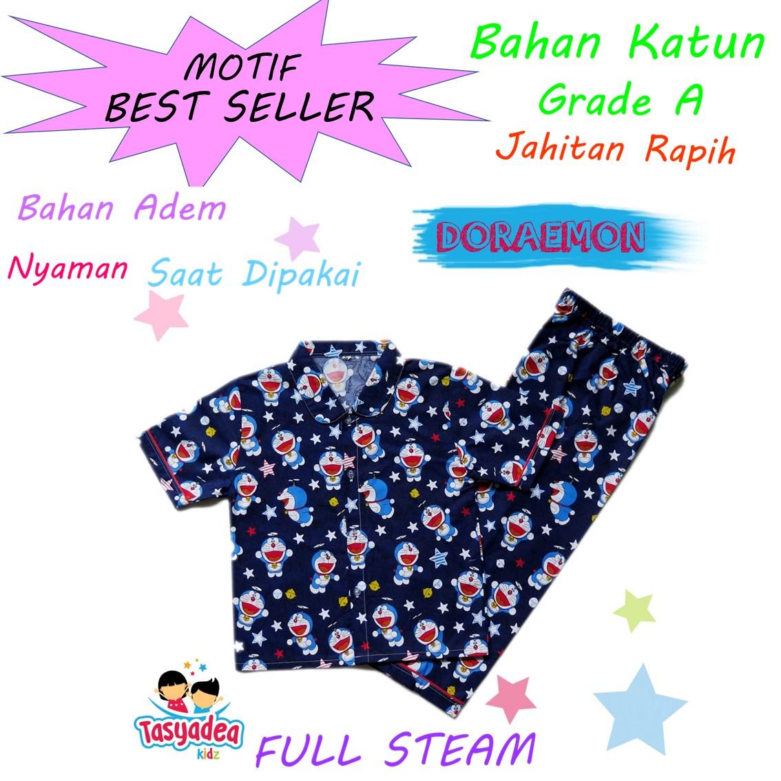 Baju Piyama Anak Motif Ngetrend / Piama / Pajamas Kids / Baju Tidur Anak Cewe Cowo Bajan Katun Motif DORAEMON Bahan Adem Nyaman Dipakai