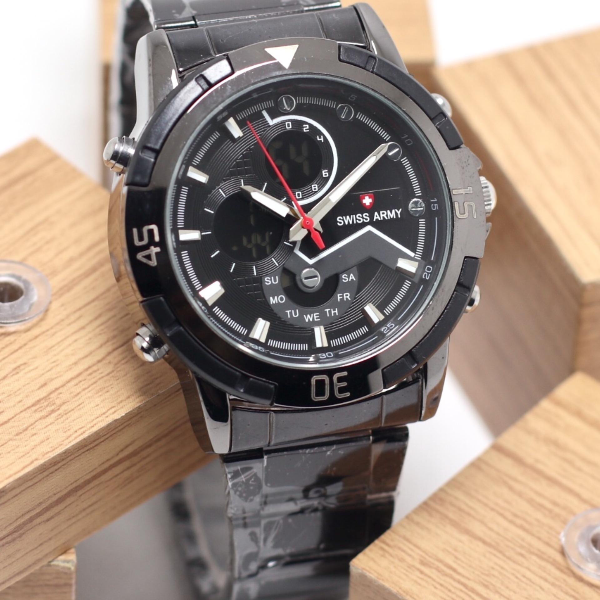 SWISS ARMY SA4327GGS DUAL TIME STAINLESS STELL LAMPU CASUAL