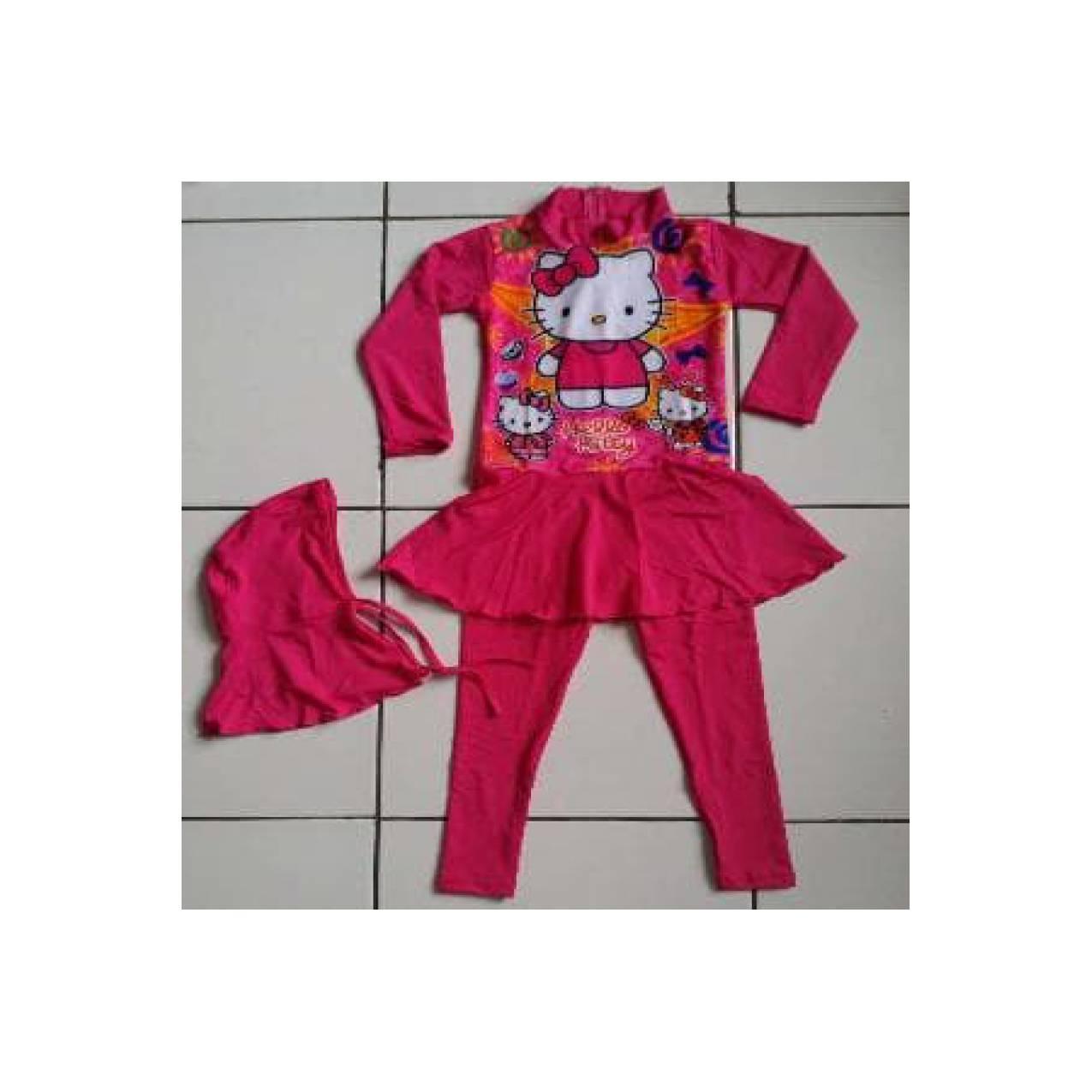 Wanita Muslim Baju renang anak 8-9th XXL Hello Kitty Pink Cewek Peremp