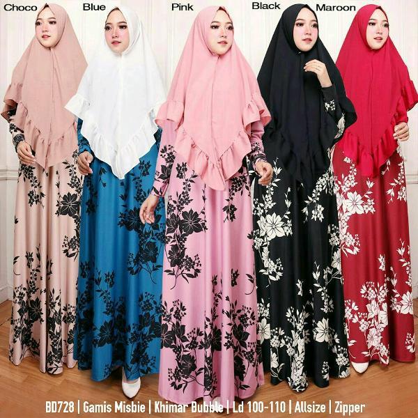 Promo Hari Ini PROMO MURAH SETELAN GAMIS MISBEE BUNGA CANTIK BD728 Untuk Lebaran