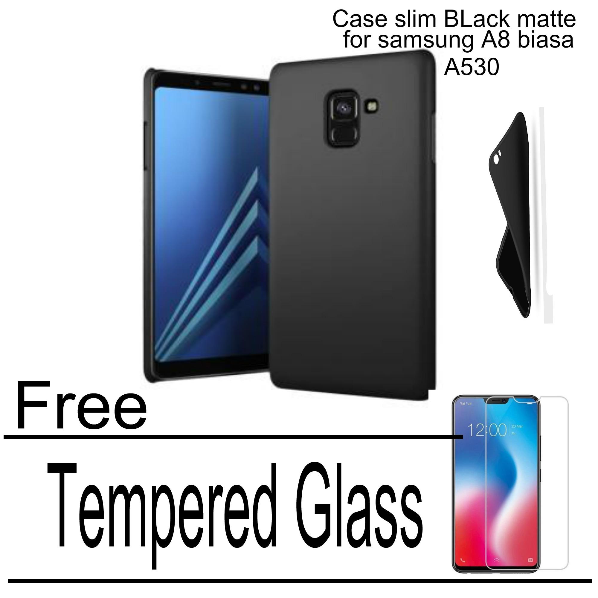 Softcase Blackmatte Case For samsung A8 BIASA /A530 2018 FREE Tempered Glass