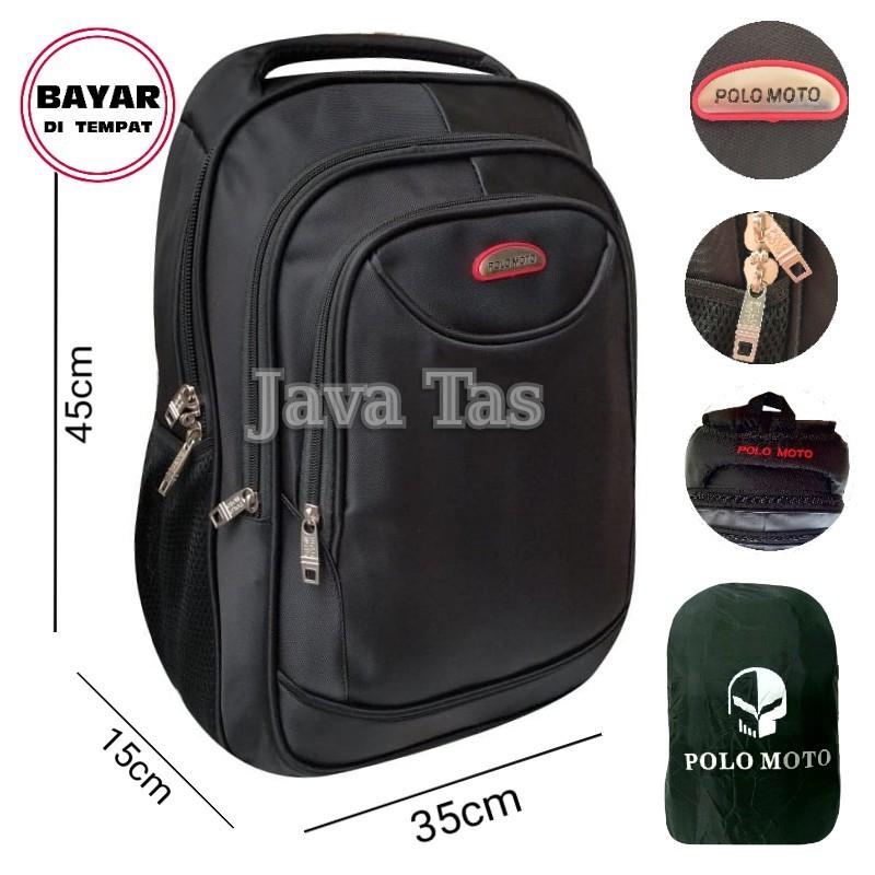 Java Tas Ransel Laptop Polo Moto Tas Ransel Pria Tas Ransel Wanita Tas Laptop Tas Laptop Murah Tas Punggung Tas Kerja Tas Kuliah Tas Ransel Laptop Import Black3+ Waterproof Raincover