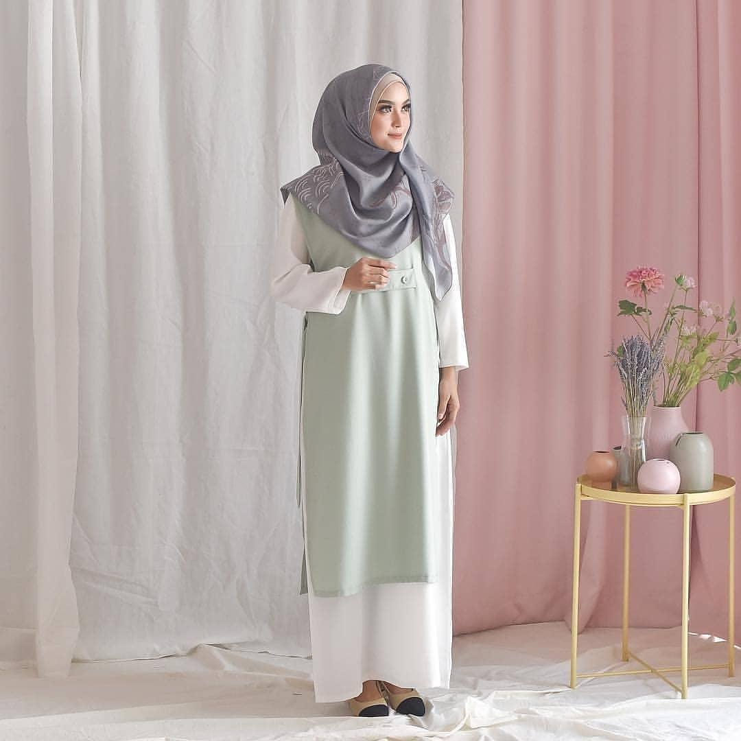 Busana Wanita Muslim Setelan Model mal AXA SET 2in1 Bahan Balotely dengan Kancing Pinggang yang Modis