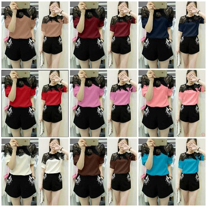 Setelan (M - Fit L) MAYA - Spandek Kombinasi Brokat - Blouse Tunik Baju Muslim / baju gamis / baju blouse / baju kemeja wanita / baju wanita terbaru / baju wanita keren / baju blouse wanita trendy / baju muslim / baju muslimah / baju wanita / dress wanita