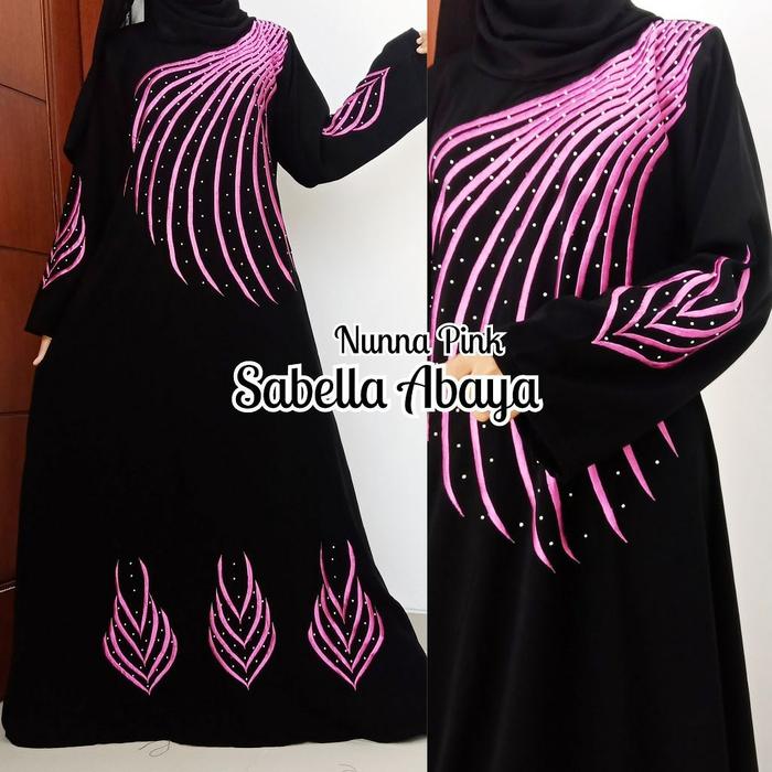 abaya bordir nuna pink free pasmina sifon