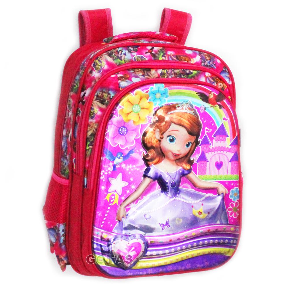 Tas Anak Sekolah SD Karakter Sofia 8D Timbul Hologram 3K Hot Pink
