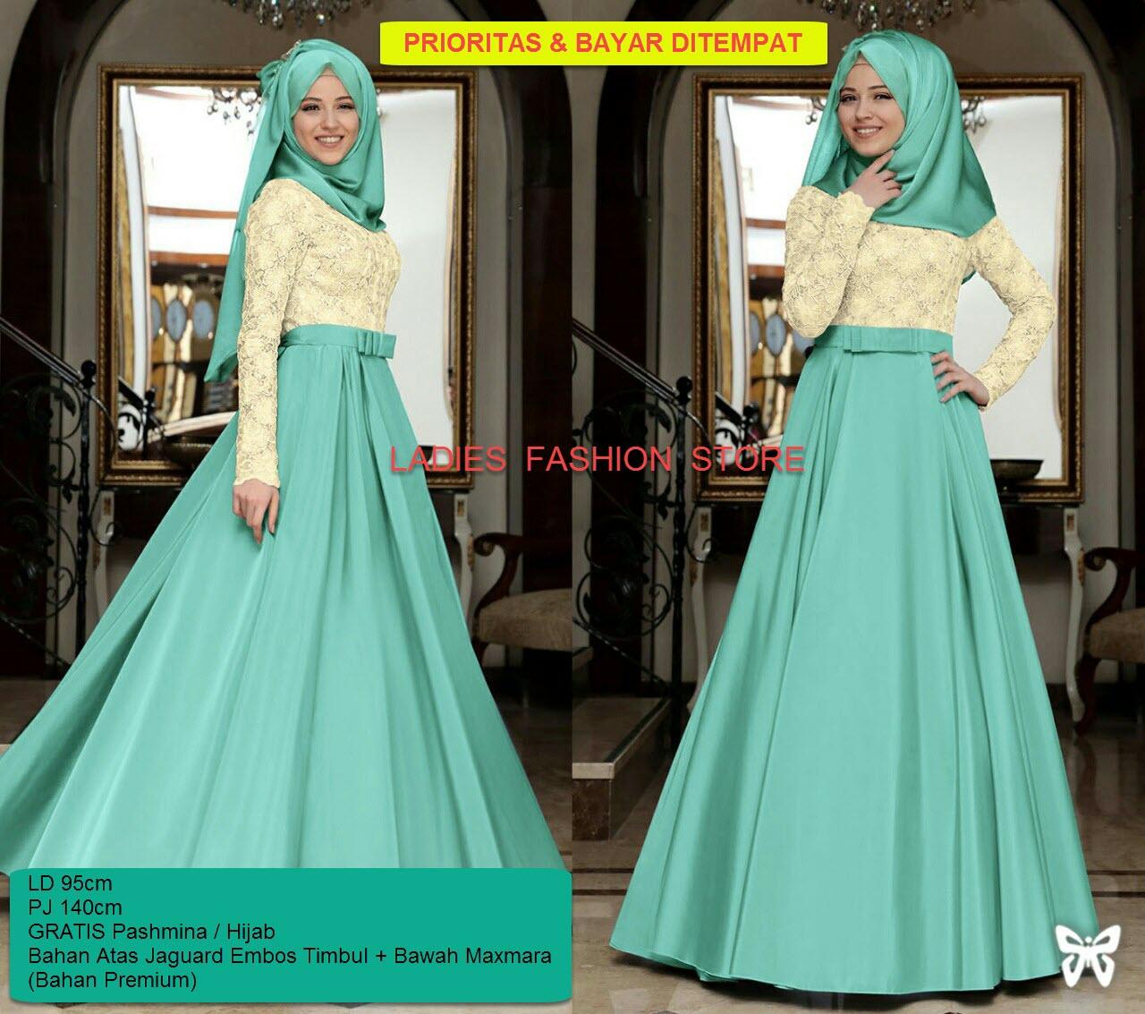 LF Dress Terusan Wanita Muslimah Terbaru Syari Maxi GRATIS PASHMINA / Baju Gamis Lebaran / Gamis Panjang / Dress Muslim / Long Maxi / Baju Lebaran Gamis / Syar'i bahan Premium / Gamis Promo Lebaran Wanita Muslim / Gamis Pesta (Hirama) SS-Cream Mint