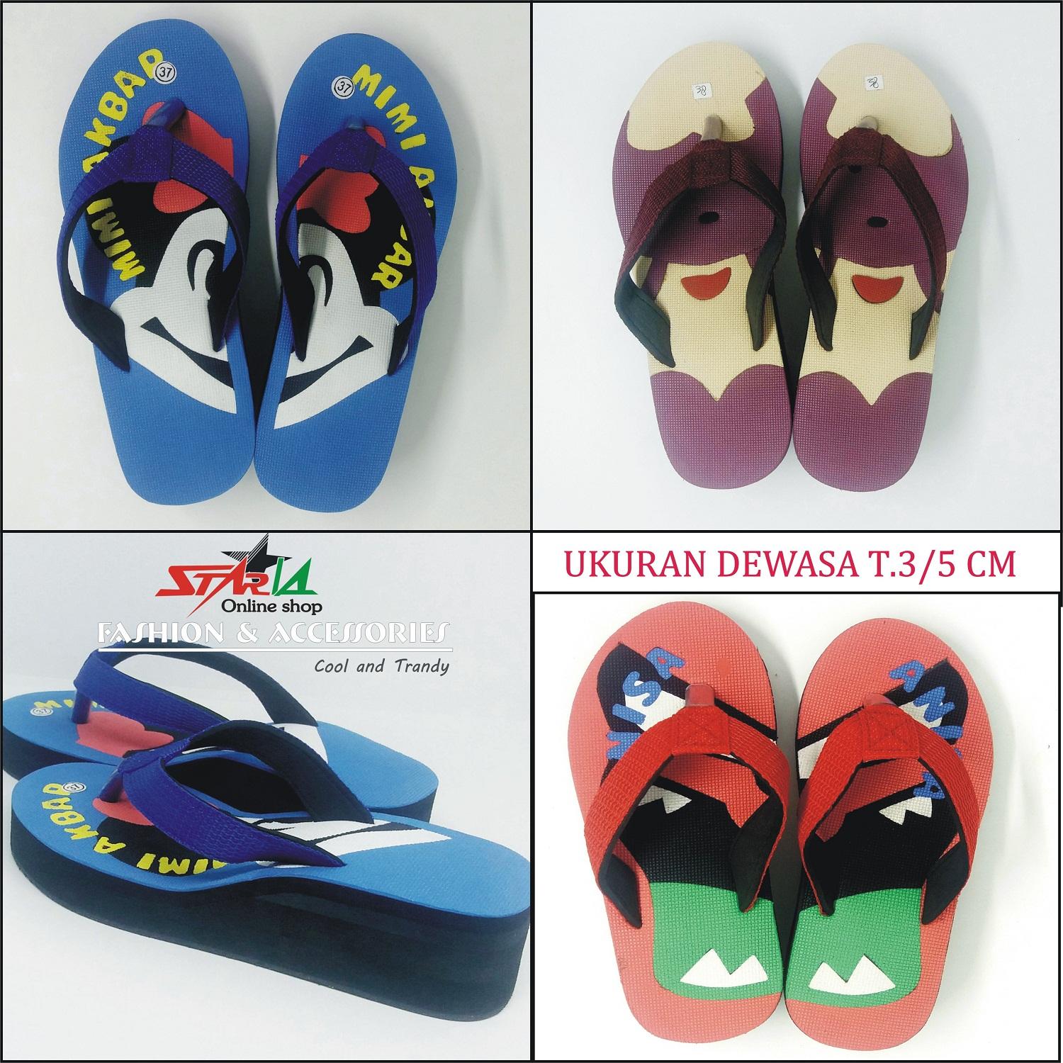 SANDAL KARAKTER REQUEST MODEL SESUKA KITA (DEWASA TINGGI 3CM/5CM) / sepatu baju sd tk paud balita bayi pantople sal kantor jas nu jasket syeker mania gus azmi sagofa sagogah kaos distro nu sarung polos seragam batik gamis joger celana peci sufi cak nun