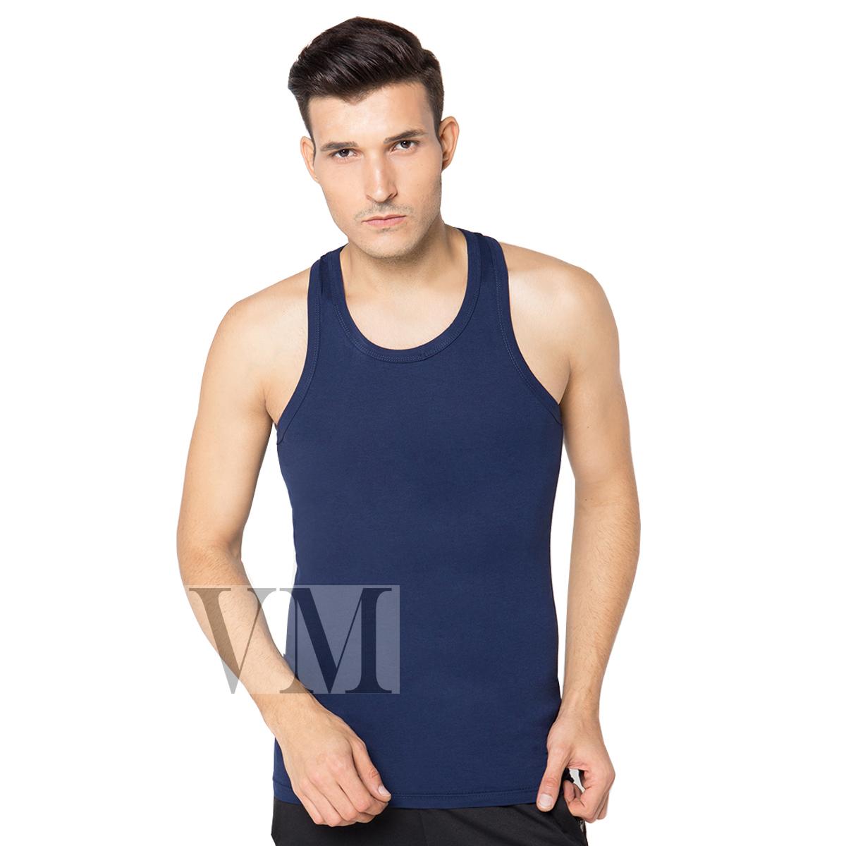 VM Kaos Singlet Pria Polos Spandek Simple Kaos Dalaman - Biru Navy