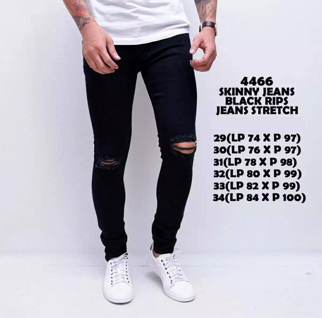 WIKIE CLOTHING - CELANA JEANS SKINNY HITAM SOBEK LUTUT PRIA -