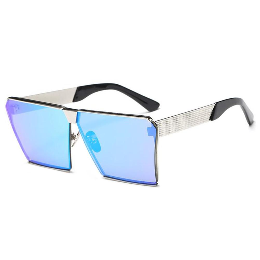 Wanita Oversized Persegi Kacamata Hitam Bingkai Logam Datar Terbaik Jalanan Modis Kacamata Hitam Lensa Warna: perak Bingkai Es Biru Film Keterangan: Non-polarized