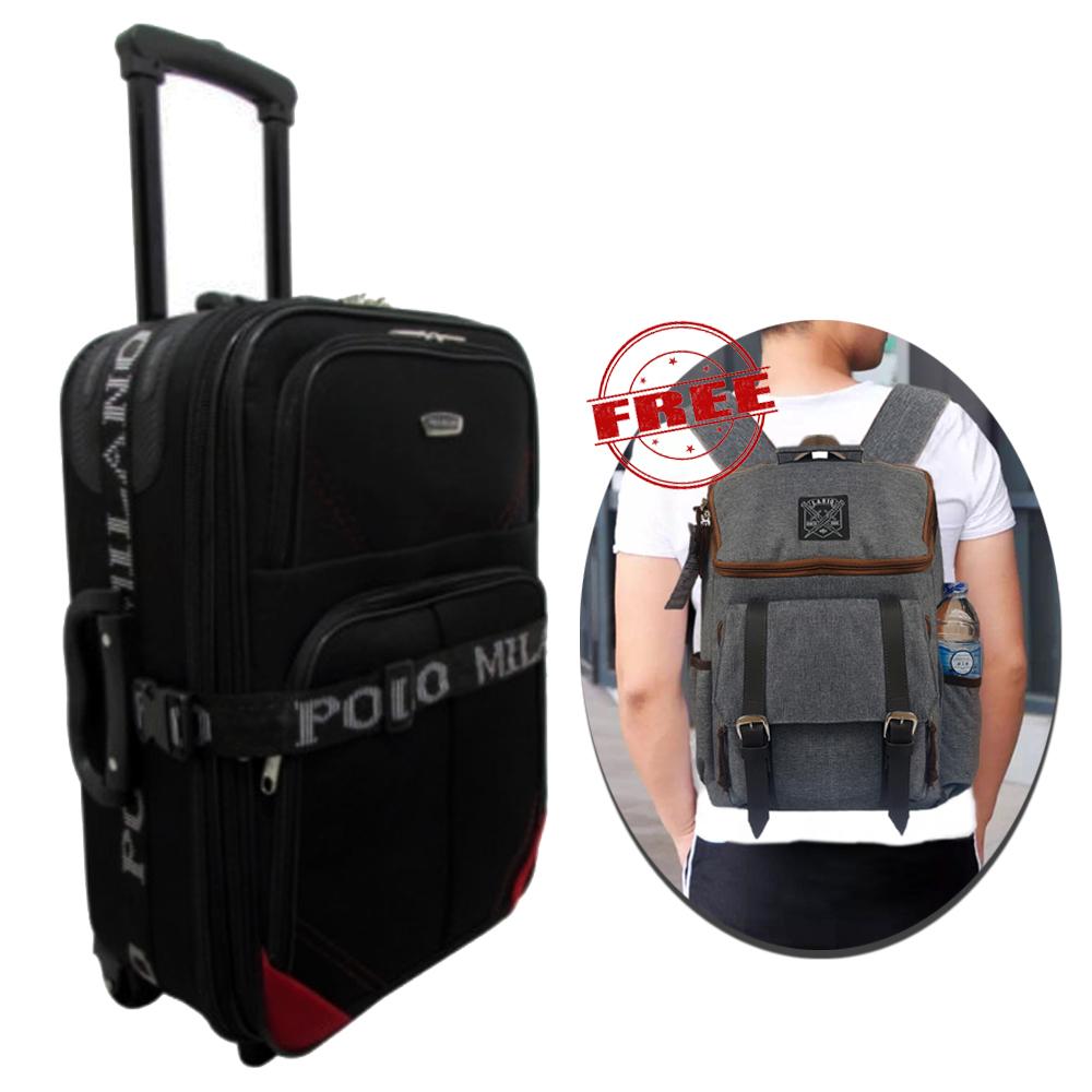 Promo Ramadhan Free Gift - Koper Polo Milano Size 24 Inchi Koper Bahan Koper Murah Koper Baju Koper Travel 210-24 Expandable Import Original - Black Red + Tas Pria Tas Ransel Pria Tas Ransel Korea 7705 Tas Laptop Tas Punggung Tas Kerja Tas Kuliah - Grey