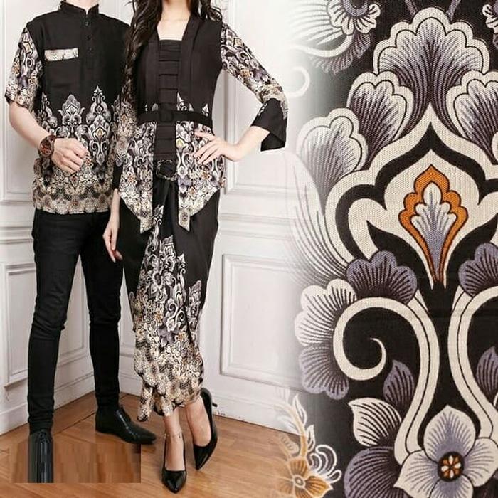 TOSERBU Couple (M - Fit L) AMUINA BLACK Gamis Setelan + Baju Koko - Hitam