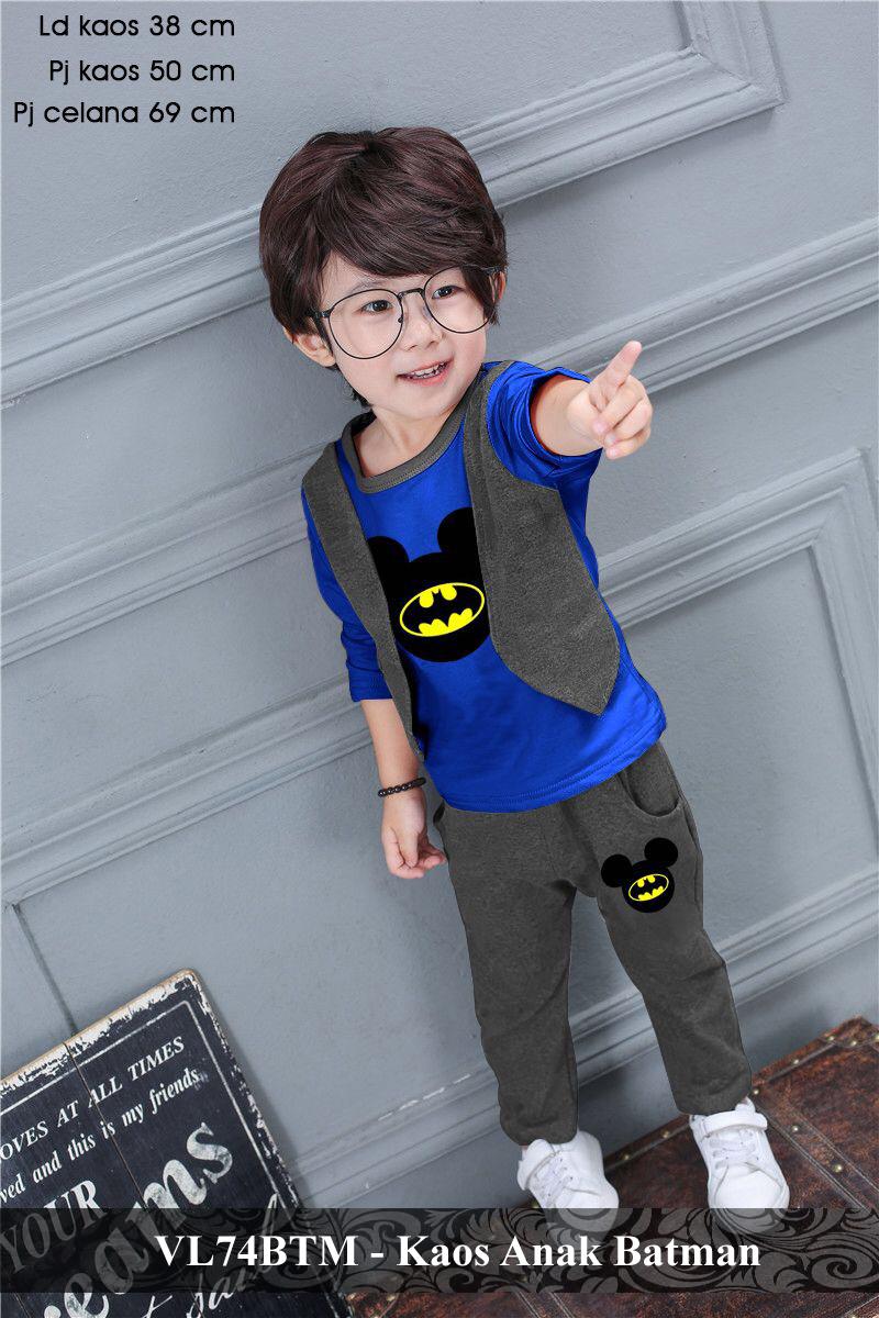 vlovi kaos anak laki karakter batman murah setelan baju santai main anak cowok VL75SRAMB KAOS BATMAN fit 3-5 tahun