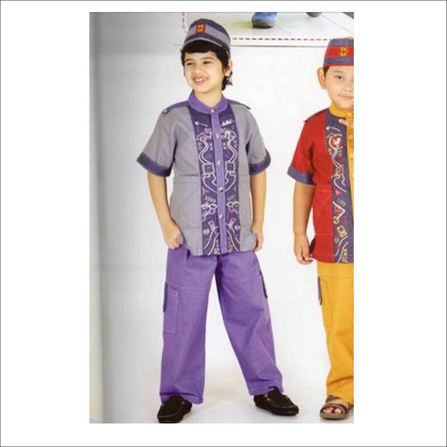 keke baju koko anak ungu / celana panjang anak cowok set koko dan kopyah / busana muslim anak cowok / baju takwa setelan anak laki-laki