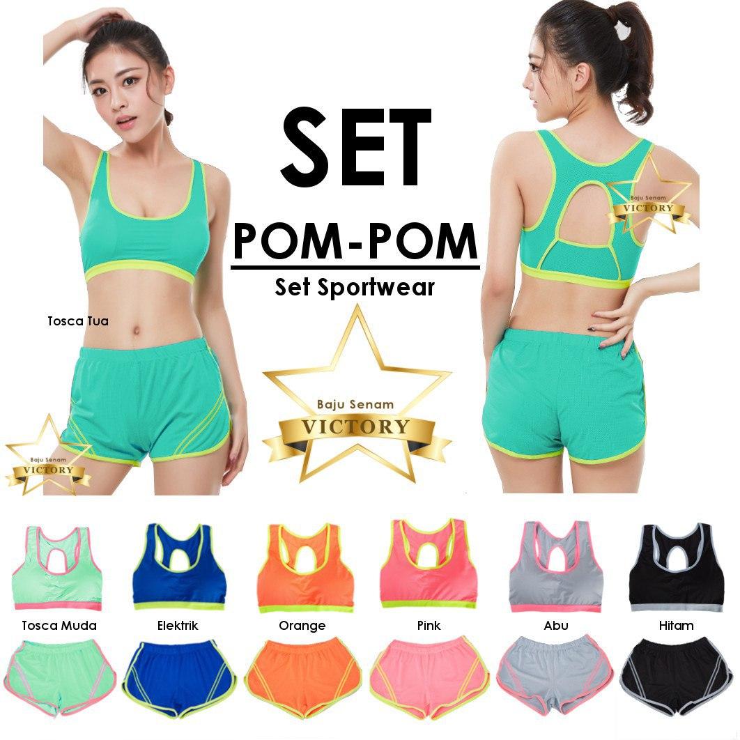 SET POM POM Setelan Senam Setelan Zumba Setelan Yoga Setelan Olahraga Bra Sport Celana Senam Hotpant Fitnes Baju Olahraga Wanita