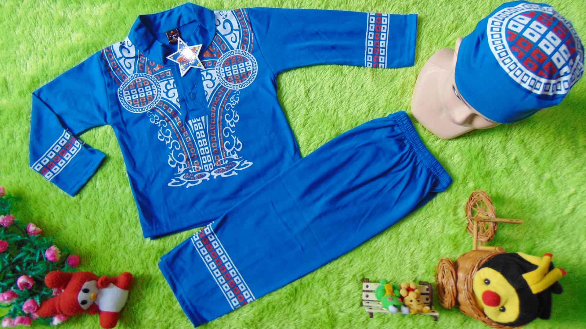 kembarshop - PLUS PECI setelan baju koko muslim lebaran idul fitri ramadhan anak batita laki-laki cowok 2th star warna random