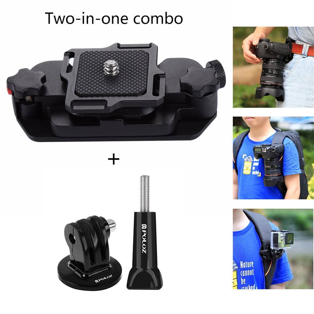 Joint Victory Belt Clip Holster Aluminum Alloy Strap Buckle Quick Release Clamp Plate with 1/4 Tripod Screw Mount for GoPro and Digital SLR Camera