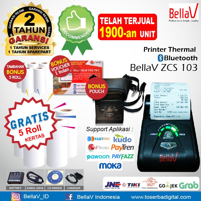 PRINTER THERMAL BLUETOOTH BELLAV ZCS 103 GARANSI RESMI 2 TAHUN GRATIS KERTAS ROLL