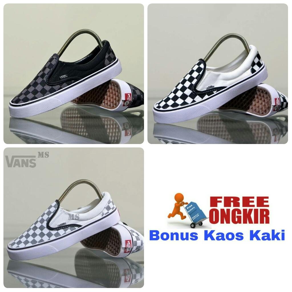 Promo FREE ONGKIR BONUS KAOS KAKI SEPATU SNEAKERS VANS SLIP ON CHECKERBOARD Diskon
