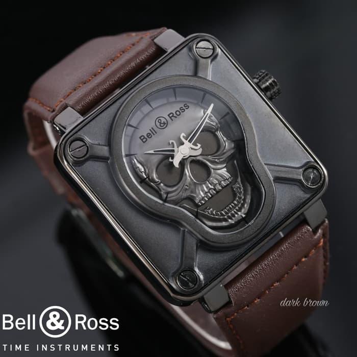 HOT PROMO Jam Tangan Pria Bell&Ross Skull Tali Kulit ( Diesel Ripcurl Seiko Gc ) /SALE