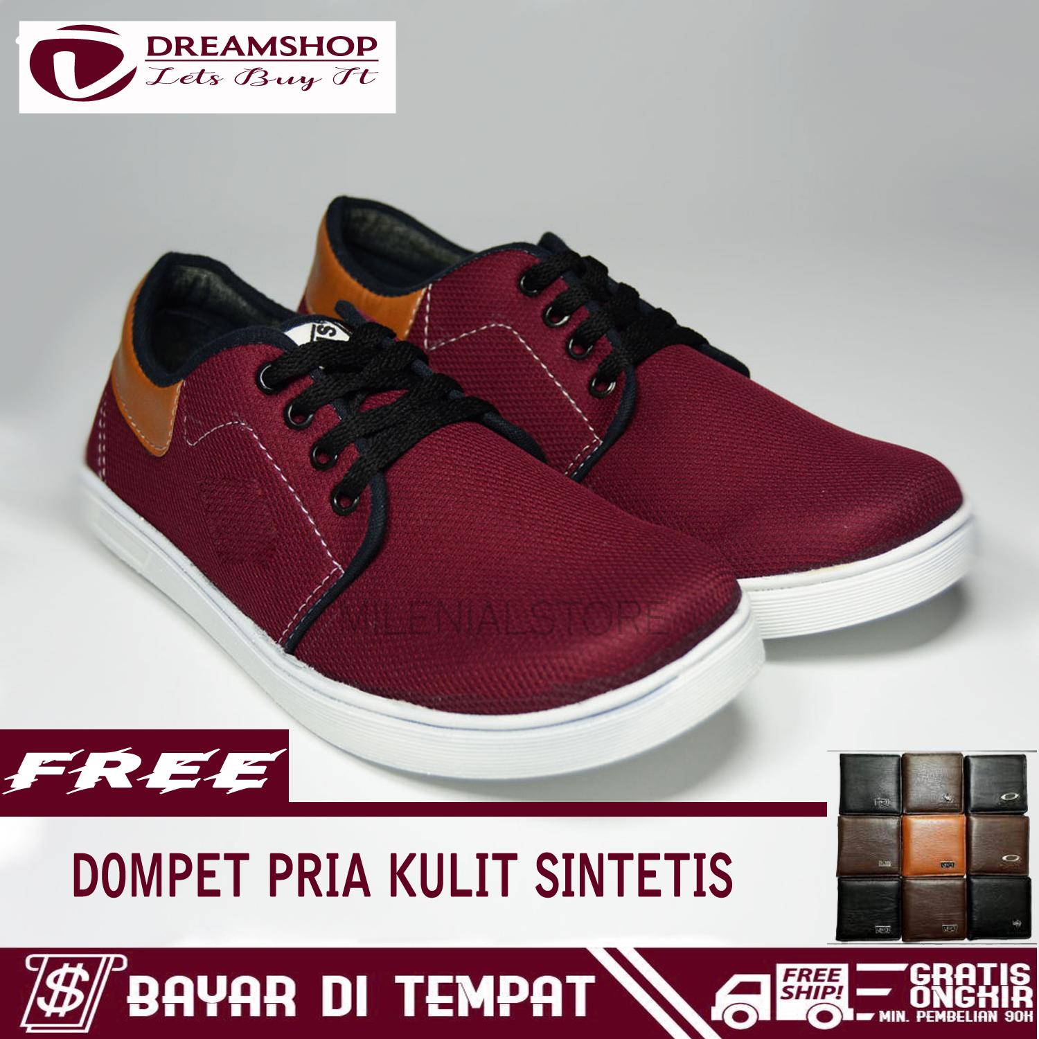 Dream Sepatu Kets Casual Sneaker Pria 003 Campare + Free Dompet Pria Kulit Sintetis