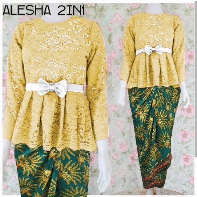 Alesha set kebaya modern brokat + rok lilit batik orange A
