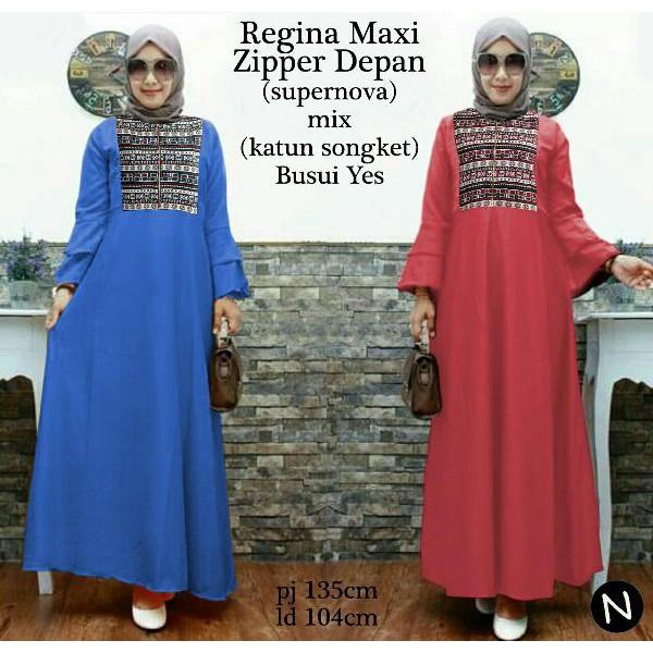 Promo Hari Ini Cn 6960 Liona Maxi Dress Terusan Gamis Syari Batik Songket Etnik Wanita Murah Simple