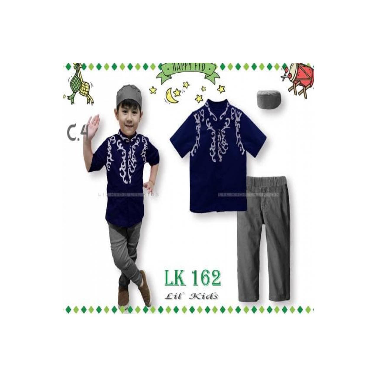 LK162 C4 Besar Baju Muslim Koko Pendek Anak Import Lebaran Peci Navy